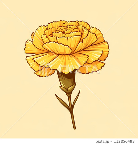 一輪のカーネーション。黄色いカーネーションのシンプルなイラスト 112850495
