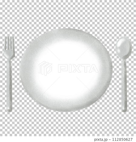 皿とフォークとスプーンのセット 主線なし 皿とフォークとスプーンのセット 主線なし 112850627