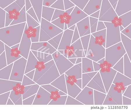 氷割れ梅文様の背景イラスト(薄紫の背景にピンク色の梅) 氷割れ梅文様の背景イラスト(薄紫の背景にピンク色の梅) 112850770