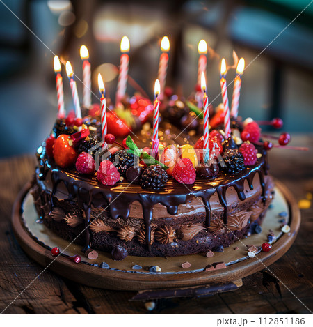 チョコレートケーキでお誕生日のお祝い 112851186