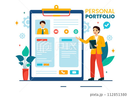 Personal Portfolio Vector Illustration with Profile Data, Resume or Self Improvement to Attract Clients and Employers in Flat Cartoon Background 112851380