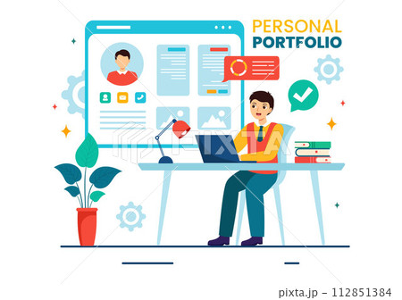 Personal Portfolio Vector Illustration with Profile Data, Resume or Self Improvement to Attract Clients and Employers in Flat Cartoon Background Personal Portfolio Vector Illustration with Profile Data, Resume or Self Improvement to Attract Clients and Employers in Flat Cartoon Background 112851384