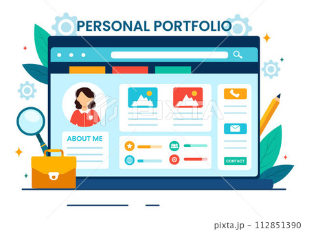 Personal Portfolio Vector Illustration with Profile Data, Resume or Self Improvement to Attract Clients and Employers in Flat Cartoon Background 112851390