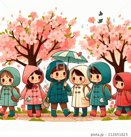 花見をする子どもたち 112851823