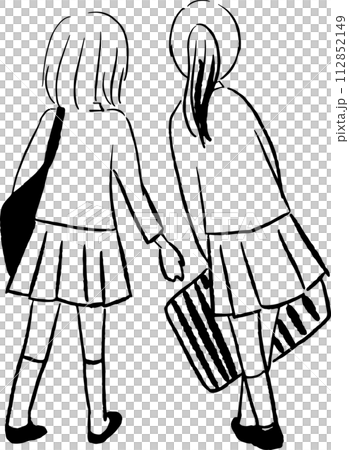 Illustration of two female students from behind 112852149