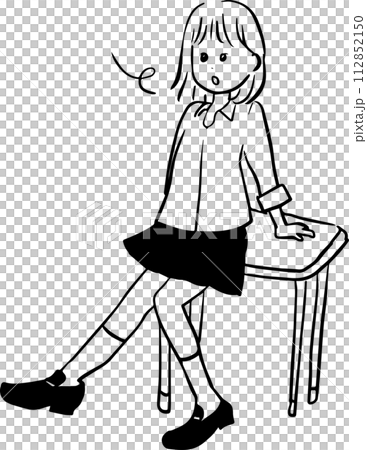 Illustration of a dull-looking female student sitting at a desk 112852150