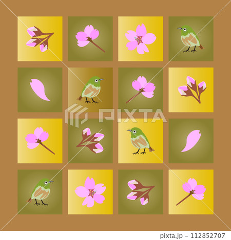 シンプルな桜とメジロのデザイン05 シンプルな桜とメジロのデザイン05 112852707