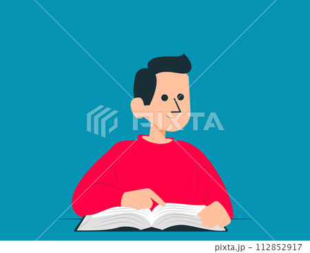 Man holding an open book and reading. Education vector concept 112852917