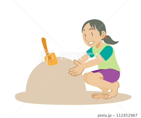 ビーチで砂遊びをする子供のイラスト 112852967