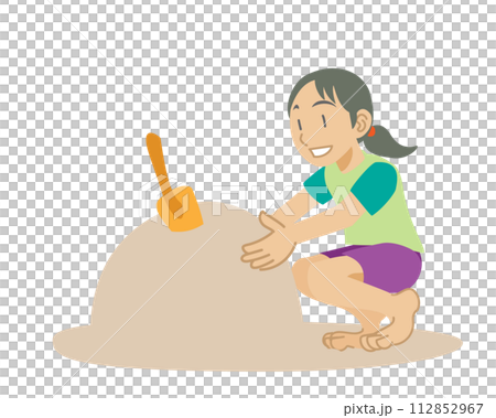ビーチで砂遊びをする子供のイラスト 112852967