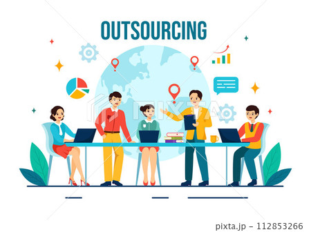 Outsourcing Business Vector Illustration with Idea of Teamwork, Company Development, Investment and Project Delegation in Flat Cartoon Background 112853266