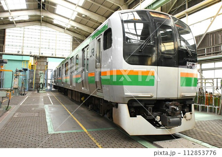 車両基地に停車する湘南色のE217系電車 112853776