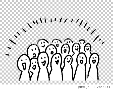 手描きのたくさんの笑顔の人だかり 棒人間のイラスト素材 [112854234