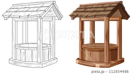 Rustic Wooden Well Illustration Rustic Wooden Well Illustration 112854486