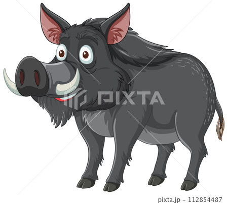 Cheerful Cartoon Wild Boar Illustration Cheerful Cartoon Wild Boar Illustration 112854487