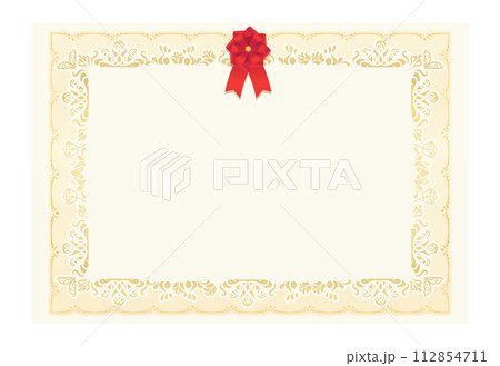 赤いリボンがついた表彰状のイラスト横長 赤いリボンがついた表彰状のイラスト横長 112854711