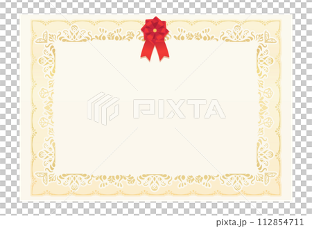 赤いリボンがついた表彰状のイラスト横長 赤いリボンがついた表彰状のイラスト横長 112854711