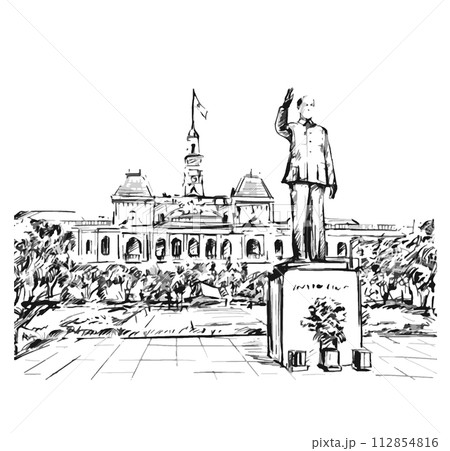 Original drawing of Ho Chi Minh City Hall Vietnam  112854816