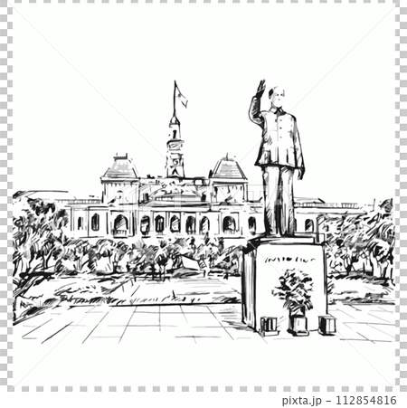 Original drawing of Ho Chi Minh City Hall Vietnam  112854816
