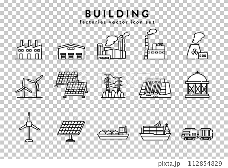 建物　発電　エネルギー　アイコン　セット 112854829