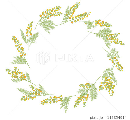 ミモザの装飾枠のカラーイラスト 112854914