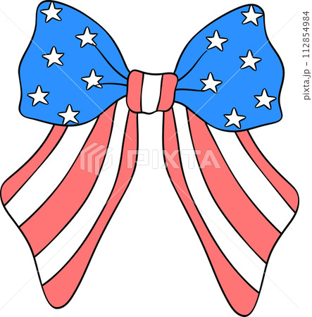 Coquette Ribbon Bow 4th of July doodle outline 112854984