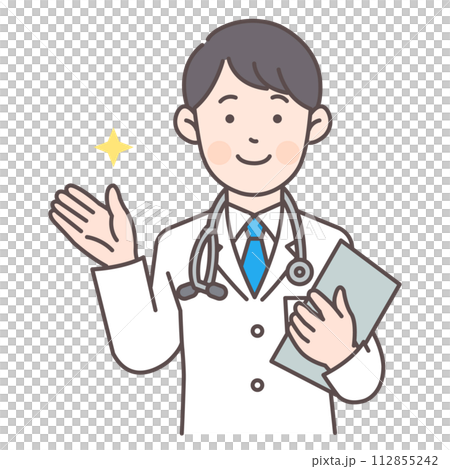 A doctor guiding you while holding a medical record A doctor guiding you while holding a medical record 112855242