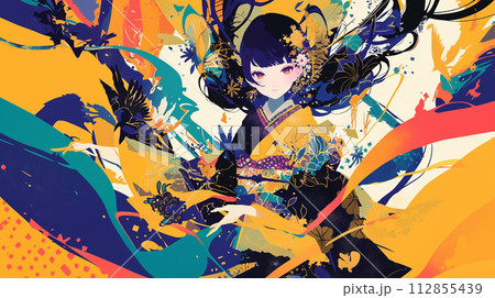 着物を着た少女のイラスト 112855439