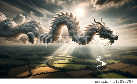 雲を纏う龍、天空を舞うのイラスト素材 [112855797] - PIXTA