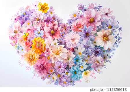 ハートの形をしたカラフルな花びら「AI生成画像」 ハートの形をしたカラフルな花びら「AI生成画像」 112856618