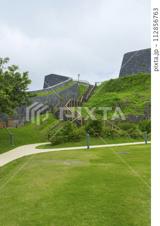 View of green park at Shuri Castle compound in Naha, Okinawa, Japan 112856763