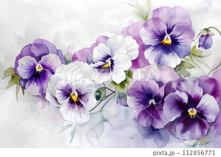 パンジーの花（水彩画）「AI生成画像」 112856771