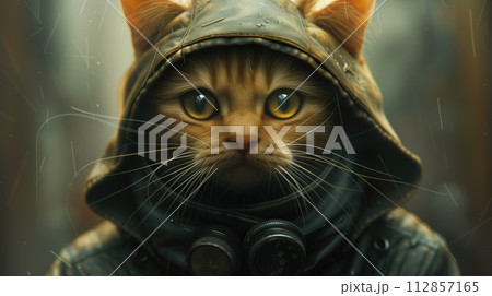 red cat, wearing clothes with a hood red cat, wearing clothes with a hood 112857165