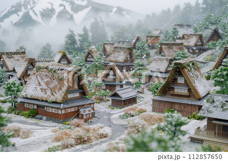 茅ぶき屋根のある風景(冬)-2 茅ぶき屋根のある風景(冬)-2 112857650