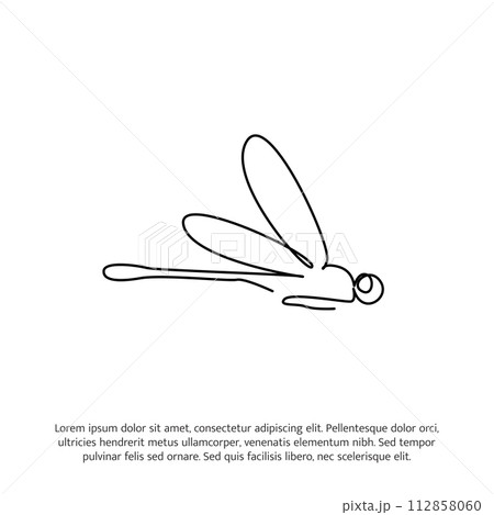 Dragonfly one continuous line drawing. Cute decoration hand drawn elements. Vector illustration of minimalist style on a white background. 112858060