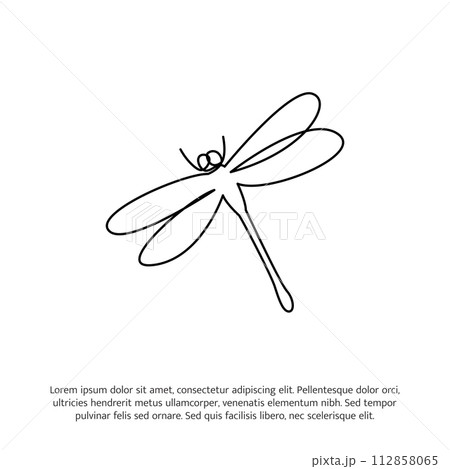 Dragonfly one continuous line drawing. Cute decoration hand drawn elements. Vector illustration of minimalist style on a white background. 112858065