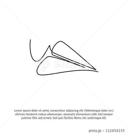 Paper plane one continuous line drawing. Cute decoration hand drawn elements. Vector illustration of minimalistic style on a white background. 112858155