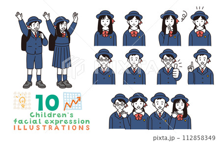 制服を着た小学生のシンプルなイラストセット 112858349