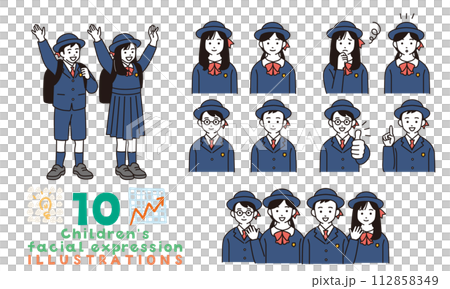 Simple illustration set of elementary school students wearing uniforms 112858349