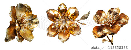 Luxury Gold Floral Jewelry Decoration Set with Gemstones Isolated on White Background. Luxury Gold Floral Jewelry Decoration Set with Gemstones Isolated on White Background. 112858388