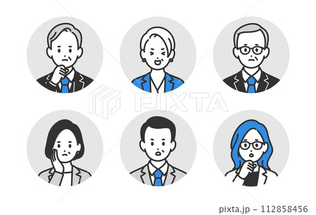 ネガティブな経営者･管理職の顔アイコンセット【人物ベクターイラスト素材】 112858456