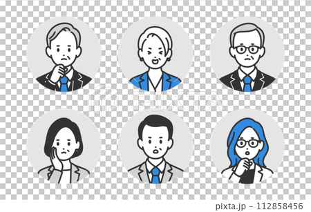 ネガティブな経営者･管理職の顔アイコンセット【人物ベクターイラスト素材】 112858456