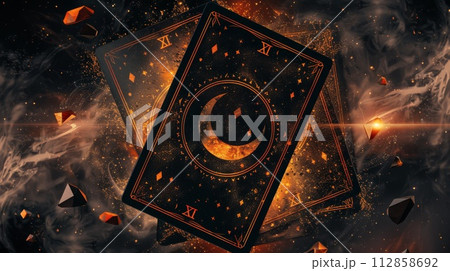 Astrology card with crescent moon and stars. Taro concept Astrology card with crescent moon and stars. Taro concept 112858692