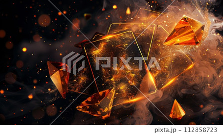 Magic taro cards with crystal, fire and smoke on black background. Magic taro cards with crystal, fire and smoke on black background. 112858723
