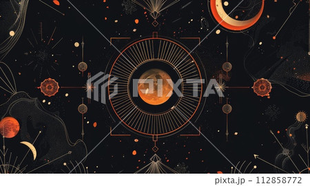 Mystical geometry background. Zodiac signs. Horoscope and astrology concept. Mystical geometry background. Zodiac signs. Horoscope and astrology concept. 112858772