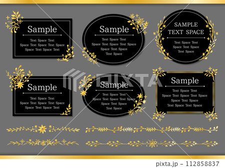 ゴールドの花と植物のフレームと飾り線セット ゴールドの花と植物のフレームと飾り線セット 112858837