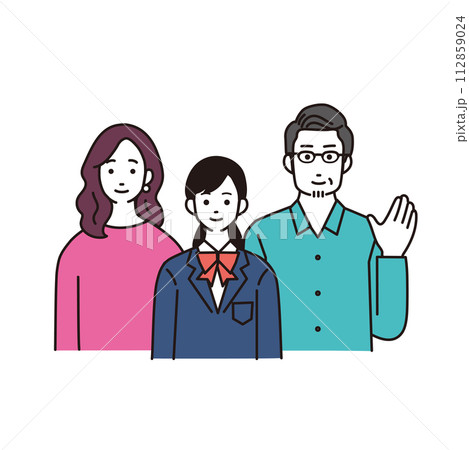 中高生の子供と両親のシンプルなイラスト 中高生の子供と両親のシンプルなイラスト 112859024
