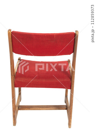 Polish red original chair from the 1970s and 1980s, rear view. Polish red original chair from the 1970s and 1980s, rear view. 112859373