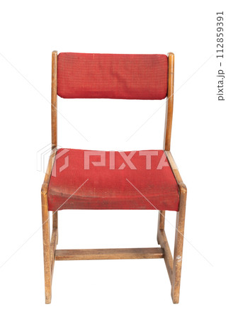 Polish red original chair from the 70's and 80's. Front view. 112859391