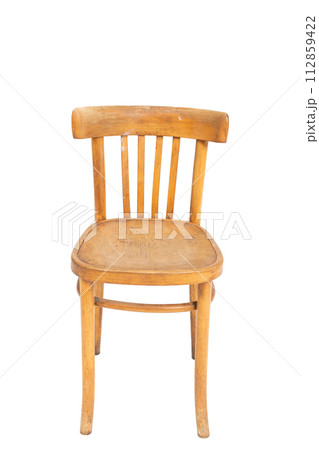Polish wooden original chair from the 70's and 80's. Front view. Polish wooden original chair from the 70's and 80's. Front view. 112859422